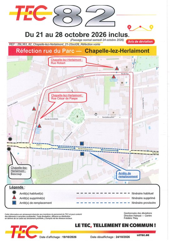 Travaux de voirie - Rue du Parc - Déviation TEC Travaux de voirie - Rue du Parc - Déviation TEC